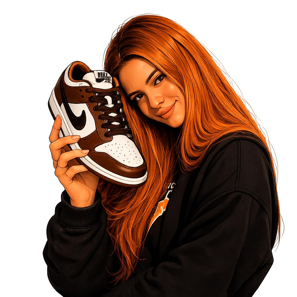 Karen, fundadora da PittyShoes, segurando um tênis